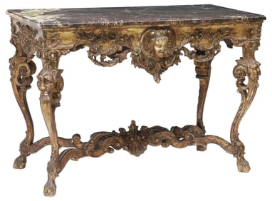 ITALIAN ROCOCO STYLE MARBLE-TOP GILTWOOD SALON TABLE