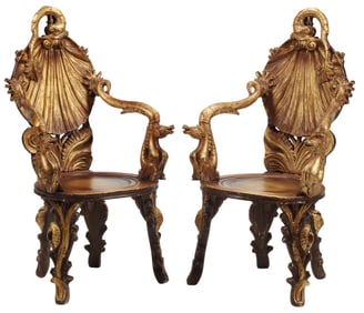 (2) VENETIAN STYLE PARCEL-GILT 'GROTTO' ARMCHAIRS