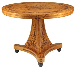CHARLES X STYLE BURLWOOD & MARQUETRY PEDESTAL TABLE