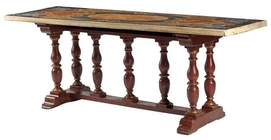 RENAISSANCE STYLE MARBLEIZED TRESTLE TABLE
