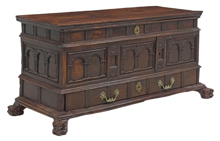 ITALIAN FINELY CARVED ARCADED WALNUT CASSONE, 18TH CENTURY