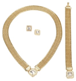 (3) ESTATE 14K BICOLOR GOLD & DIAMOND SQUARE PENDANT JEWELRY SUITE
