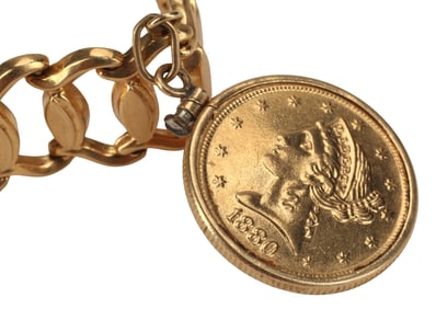 LIBERTY HEAD HALF EAGLE $5 GOLD COIN ON 18KT GOLD BRACELET