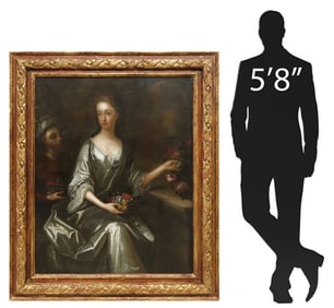 FRAMED ENGLISH SCHOOL PORTRAIT LADY WITH ATTENDANT