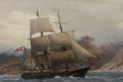 NILS SEVERIN LYNGE HANSTEEN (1855-1912) MARINE PAINTING, 39.5" X 61.5"