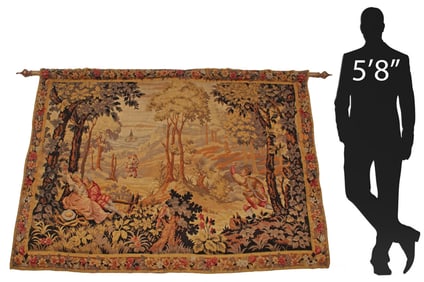 FRENCH WOVEN PASTORAL TAPESTRY, 47" X 78"