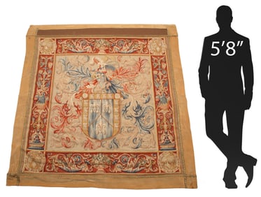 FLEMISH STYLE ARMORIAL WOVEN TAPESTRY, 51" X 55"