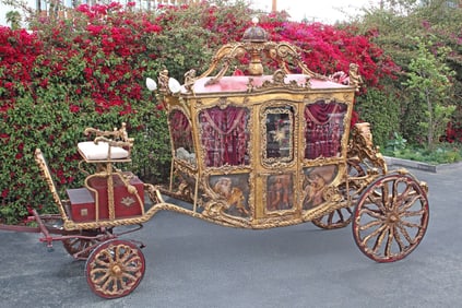 LOUIS XV STYLE GILT FULL-SIZE HORSE-DRAWN CARRIAGE