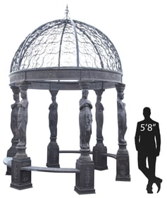 ARCHITECTURAL CAST IRON GARDEN GAZEBO WITH BENCHES, 169"H