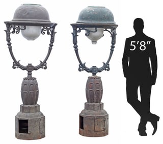 (2) ARCHITECTURAL IRON BRIDGE LAMP POSTS, 79"H
