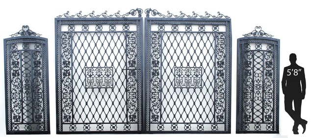 (4) MONUMENTAL CAST IRON ARCHITECTURAL ESTATE GATES