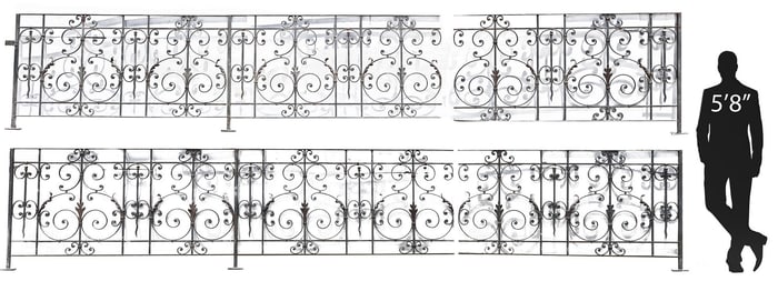 (4) LARGE WROUGHT IRON ARCHITECTURAL RAILINGS