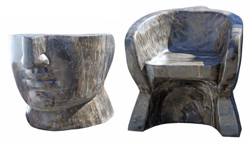 (2) MODERN CARVED MARBLE FACE CHAIRS