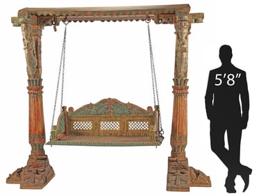 ARCHITECTURAL CARVED JHULA/ CANOPY GARDEN SWING, INDIA