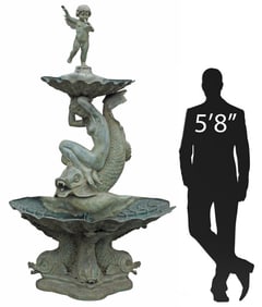 CONTINENTAL BRONZE FIGURAL TWO-TIER FOUNTAIN, 85"H