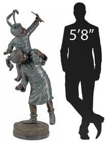 LIFE-SIZE BRONZE SCULPTURE CHILDREN WITH TOY AIRPLANE, 64"H