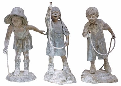 (3) PATINATED BRONZE FIGURAL CHILDREN GARDEN FOUNTAINS
