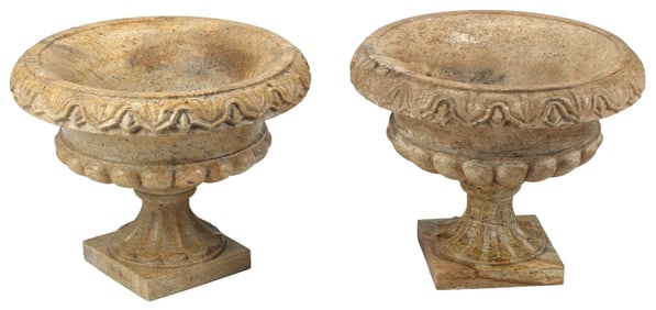 (2) ITALIANATE GRANITE GADROONED URNS
