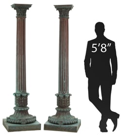 (2) ARCHITECTURAL BRONZE FLUTED CORINTHIAN COLUMNS, 81"