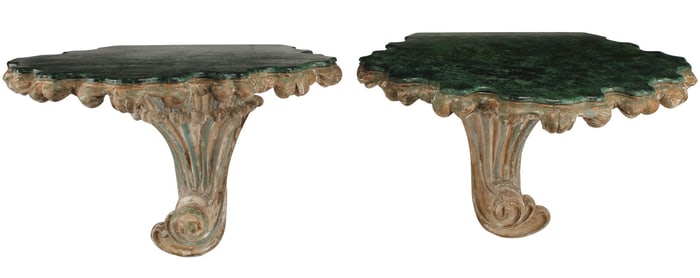 (2) LARGE ITALIAN MARBLEIZED CONSOLE BRACKETS