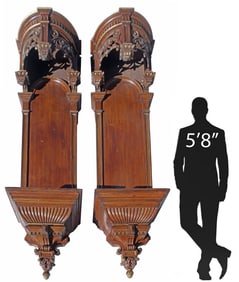 (2) MONUMENTAL GOTHIC REVIVAL WALL NICHE BRACKETS, 118"H