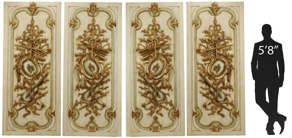 (4) LARGE LOUIS XVI STYLE PARCEL-GILT & PAINTED ARCHITECTURAL PANELS, 86" X 37.5"