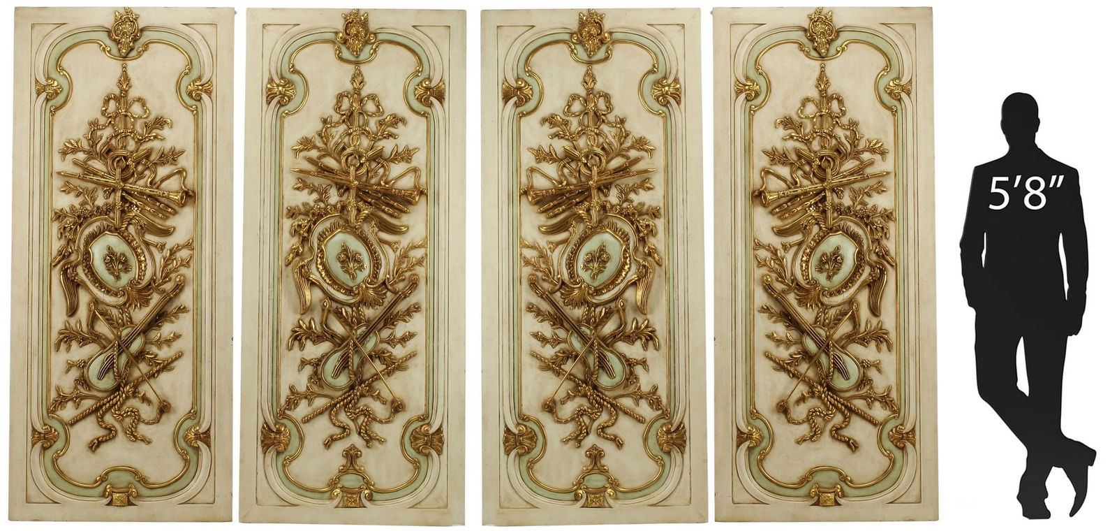 (4) LARGE LOUIS XVI STYLE PARCEL-GILT & PAINTED ARCHITECTURAL PANELS, 86" X 37.5" (1 of 6)