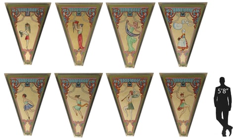 (8) MONUMENTAL ART NOUVEAU FRAMED CAROUSEL CEILING PANELS, 79" X 60"