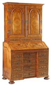 NORTHERN EUROPEAN BAROQUE BANDED WALNUT BUREAU CABINET