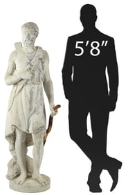 NEAR LIFE-SIZE ITALIAN SCHOOL CARVED MARBLE HERCULES, 60"H