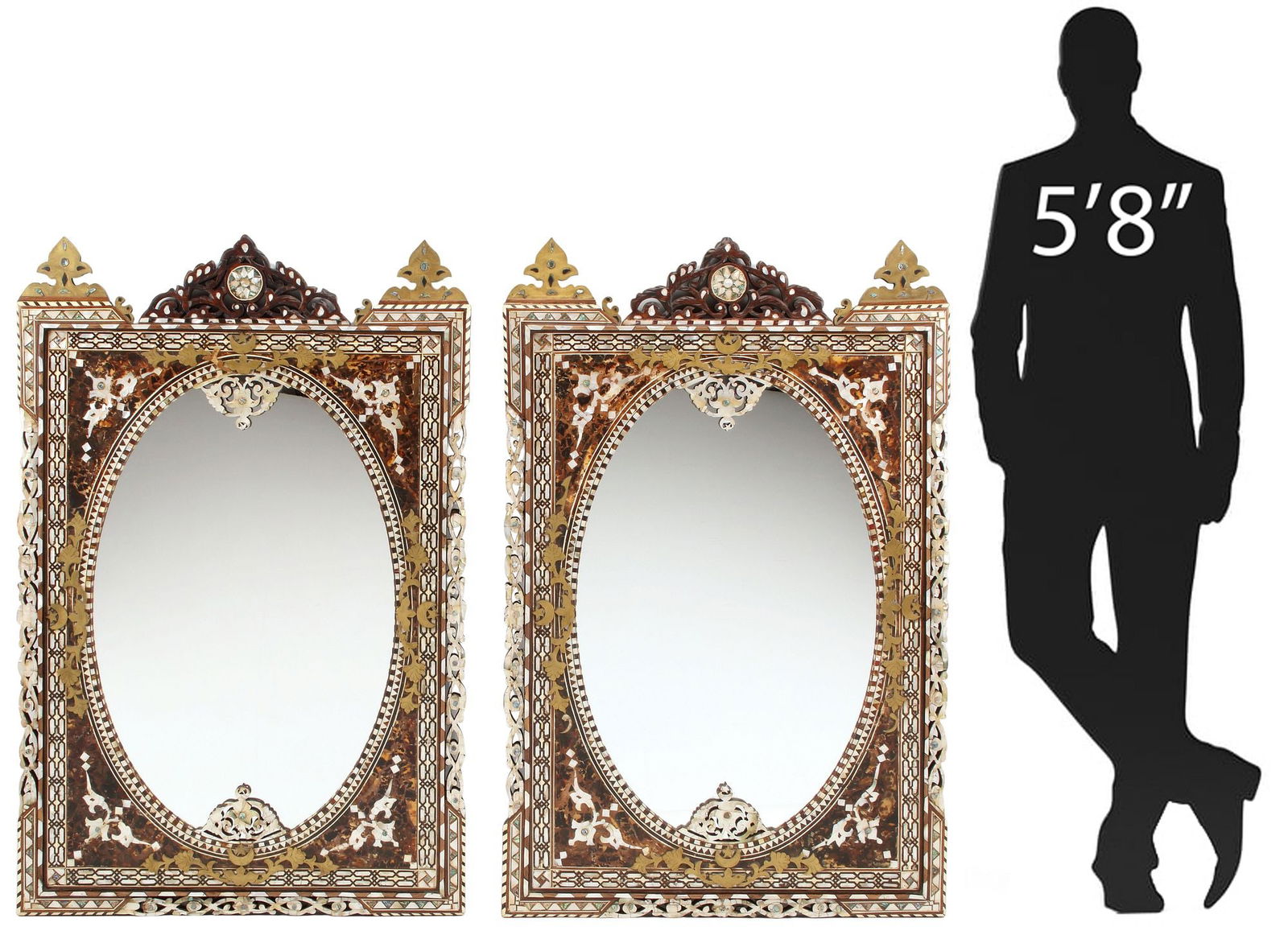 (2) MOORISH STYLE INLAID WALL MIRRORS, 48" X 32" (1 of 6)