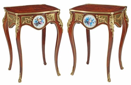(2) LOUIS XV STYLE ORMOLU & PORCELAIN-MOUNTED TABLES