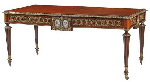 LOUIS XVI STYLE ORMOLU-MOUNTED & PORCELAIN-INSET BUREAU PLAT