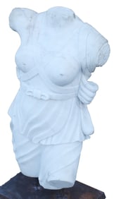 CARRARA MARBLE TORSO OF A WOMAN ON IRON BASE