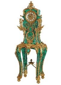 LOUIS XV STYLE ORMOLU-MOUNTED FAUX MALACHITE CLOCK ON STAND, 67"H