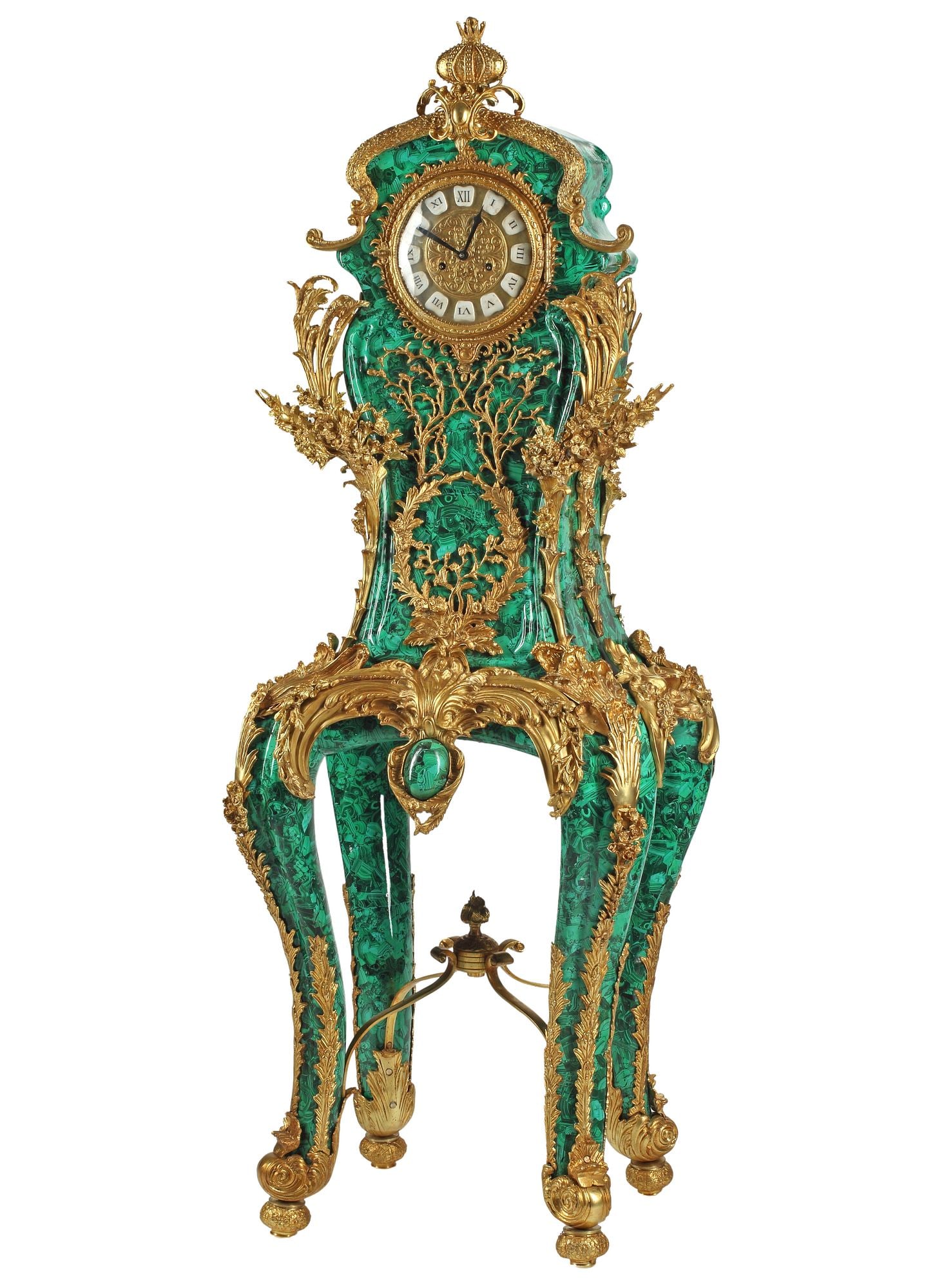 LOUIS XV STYLE ORMOLU-MOUNTED FAUX MALACHITE CLOCK ON STAND, 67"H (1 of 11)