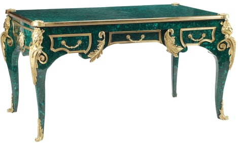 LOUIS XV STYLE ORMOLU-MOUNTED MALACHITE-VENEERED BUREAU PLAT