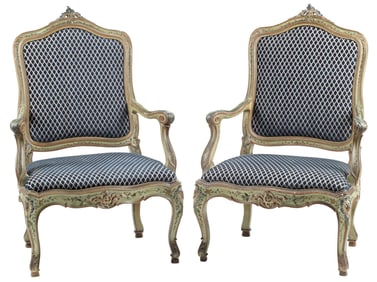 (2) ITALIAN ROCOCO STYLE PAINT-DECORATED OPEN ARMCHAIRS