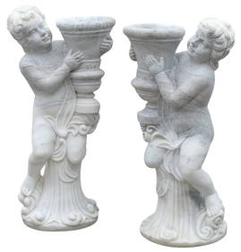 (2) CLASSICAL STYLE CARVED MARBLE PUTTI SCULPTURES (1 of 5)