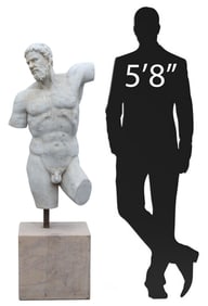 CARVED MARBLE TORSO OF HERCULES AFTER THE ANTIQUE