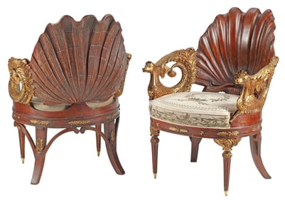 (2) NORTH EUROPEAN STYLE PARCEL-GILT 'GROTTO' ARMCHAIRS