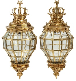 (2) LARGE LOUIS XVI STYLE ORMOLU LANTERNS