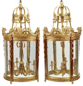 (2) LARGE LOUIS XVI STYLE ORMOLU & GLASS 6-LIGHT LANTERNS, 45.5"H