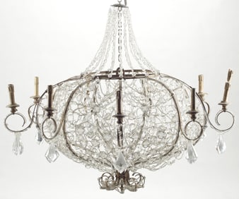LARGE NEOCLASSICAL STYLE GLOBULAR 9-LIGHT CHANDELIER, 46"DIAM