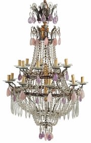 LARGE AMETHYST, ROSE QUARTZ & CRYSTAL 18-LIGHT CHANDELIER