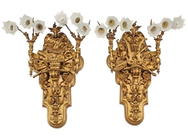 (2) MONUMENTAL ORMOLU SIX-LIGHT SCONCES, 39"H