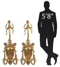 (2) MONUMENTAL REGENCE STYLE ORMOLU THREE-LIGHT SCONCES, 47"H