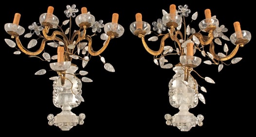 (2) BAGUES STYLE GILT METAL & ROCK CRYSTAL SCONCES