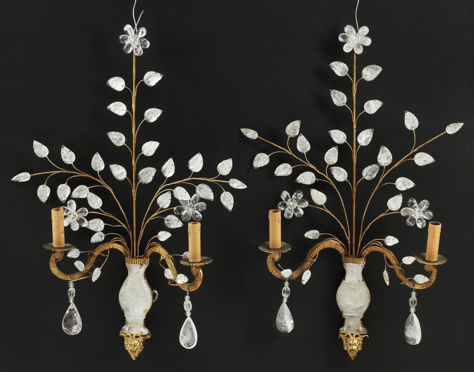 (2) BAGUES STYLE GILT METAL & ROCK CRYSTAL SCONCES (1 of 8)