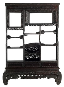 JAPANESE MEIJI-ERA CARVED HARDWOOD SHADONA CABINET